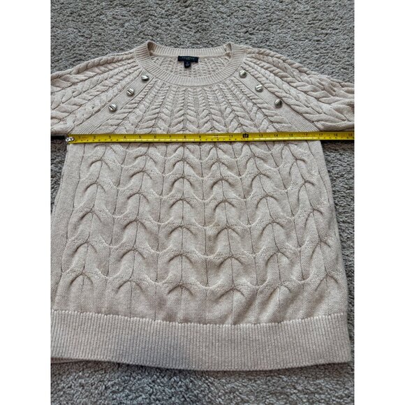 Talbots Petite Beige Cable Knit Sweater With Button Details Size P Soft Cozy - Picture 3 of 8